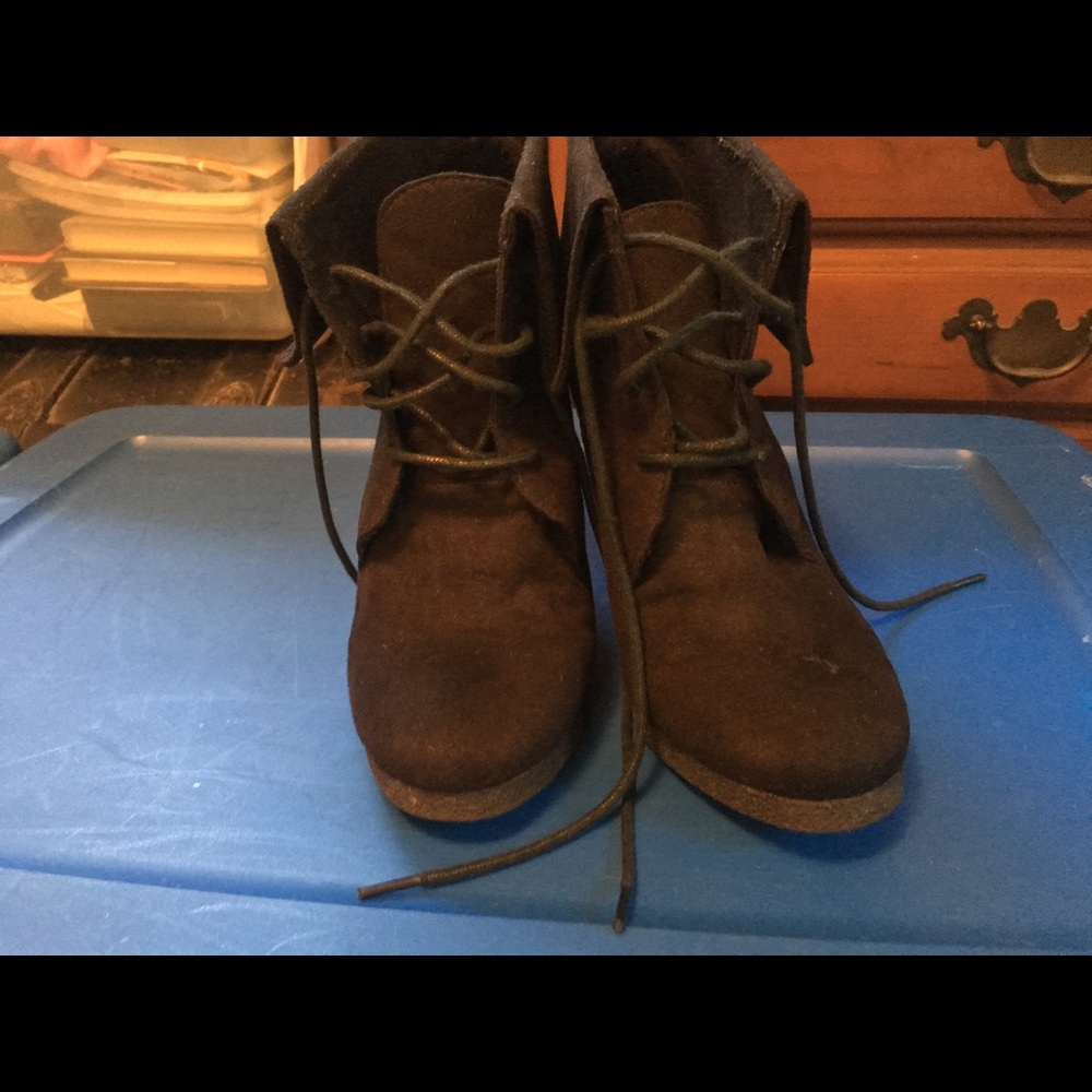 Pair of black suede wedges